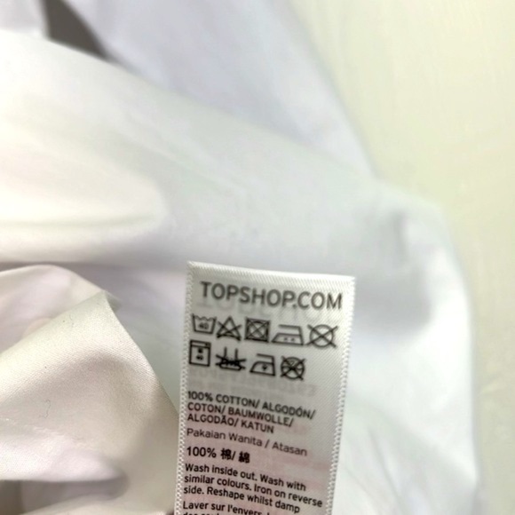 Top Shop - Giraffe Pink And Blue Palm Tree Button Down White Shirt Size 6 - Picture 9 of 13